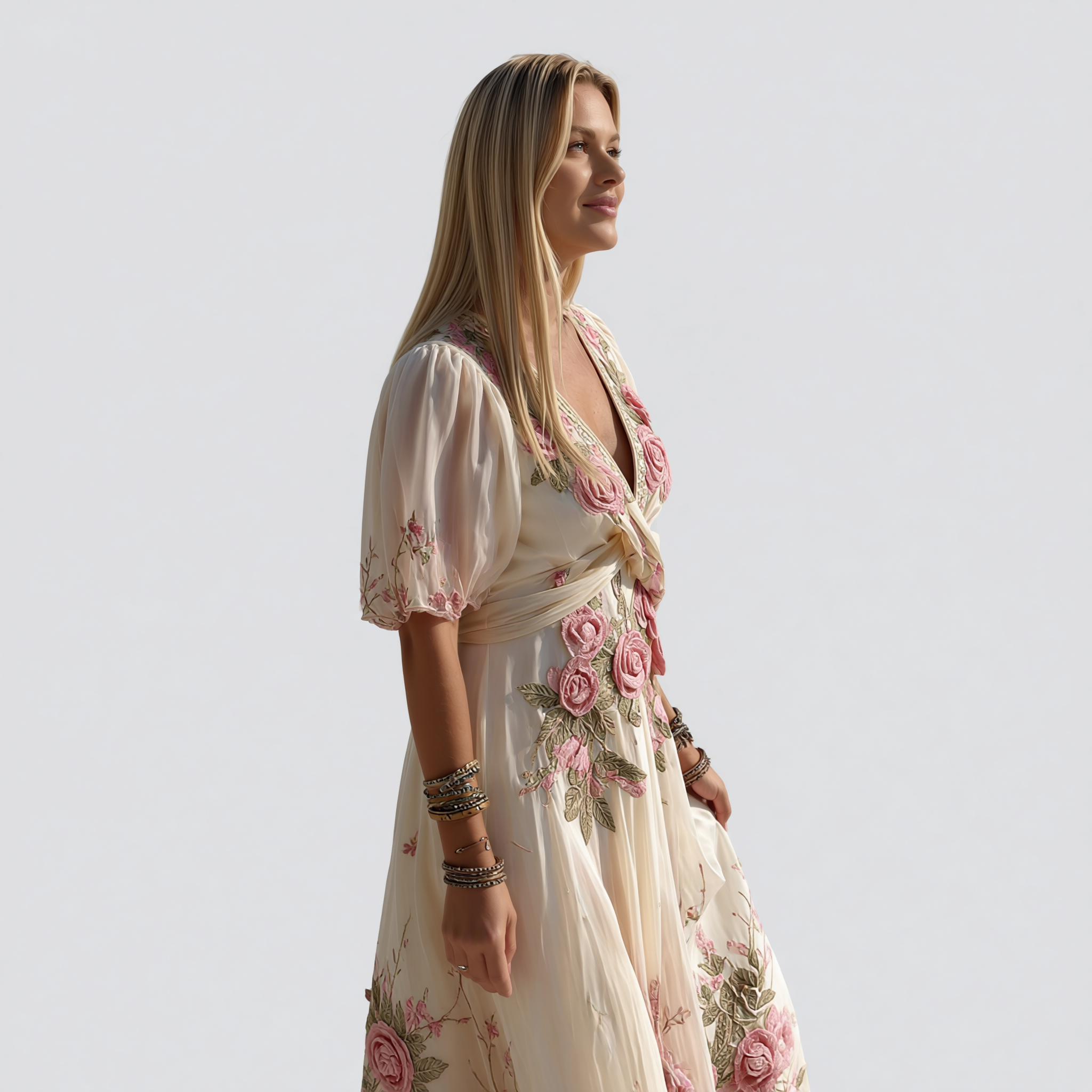 Luletta lange jurk met bloemenborduursels