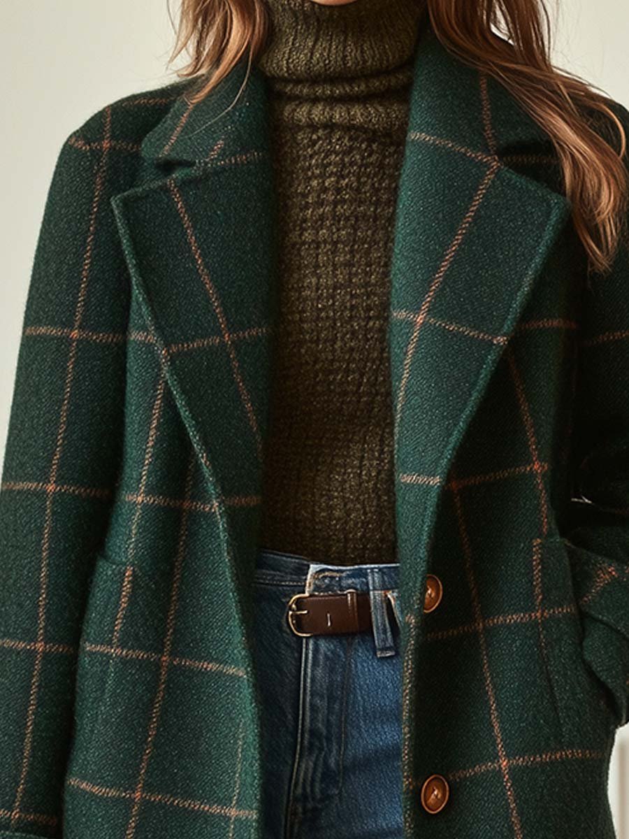 Bożena | Veste Tweed Rétro à Carreaux avec Col Élégant