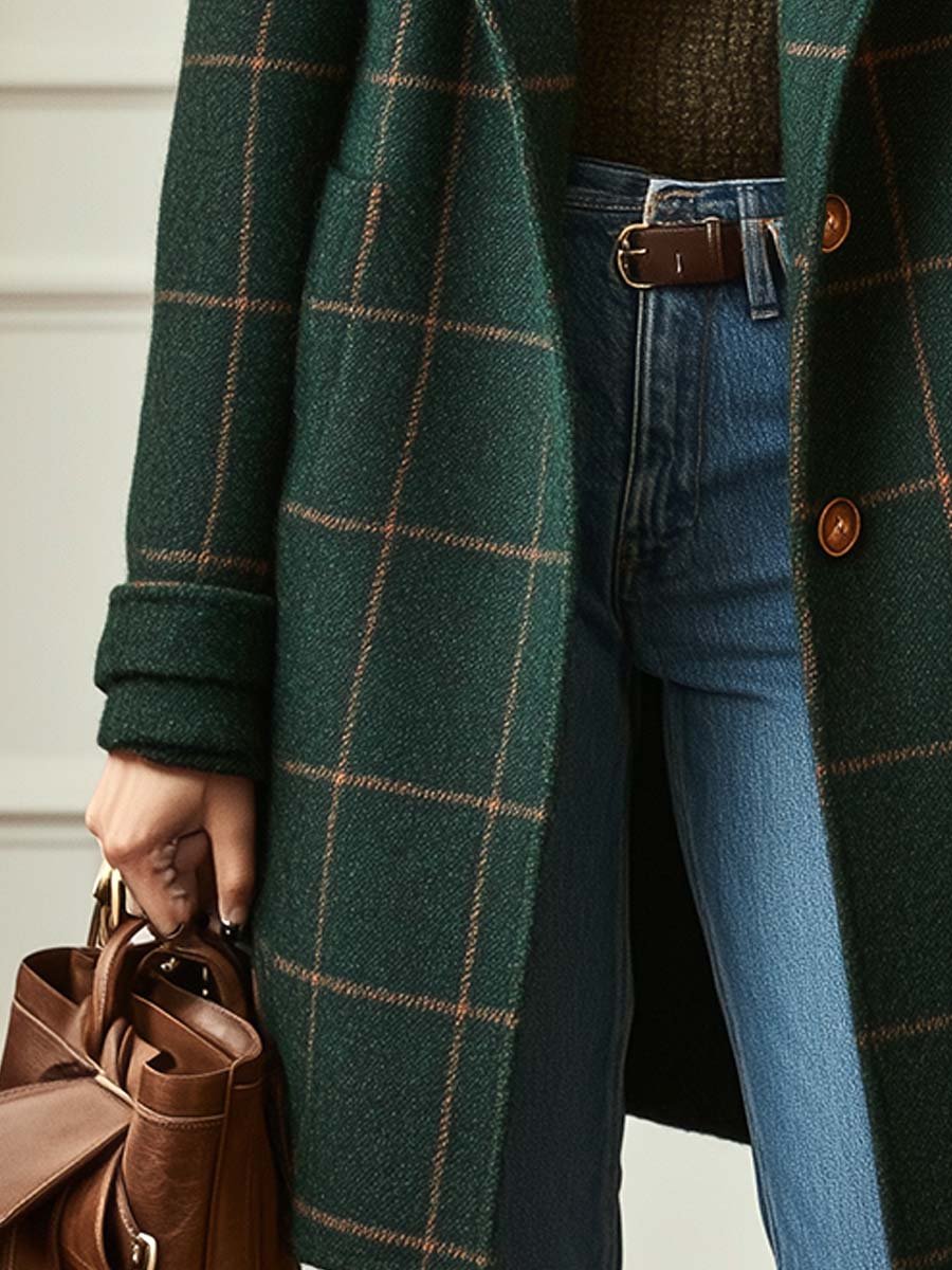 Bożena | Veste Tweed Rétro à Carreaux avec Col Élégant