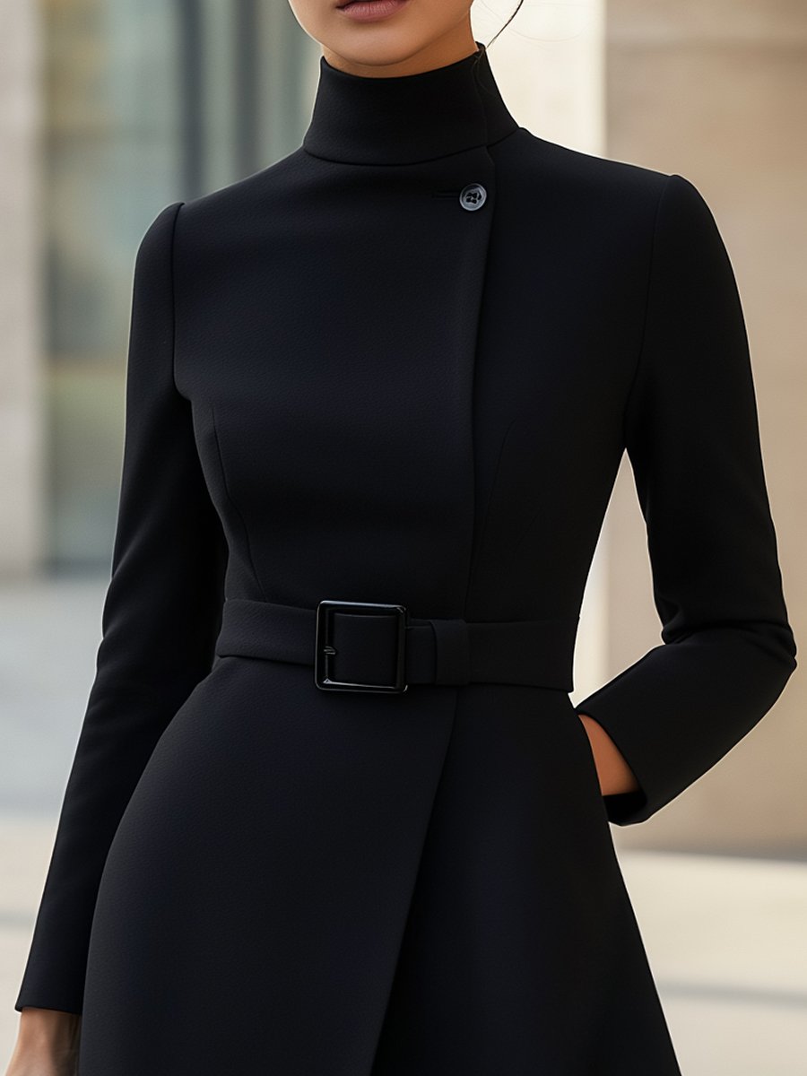 Robe Élégante à Col Montant Asymétrique